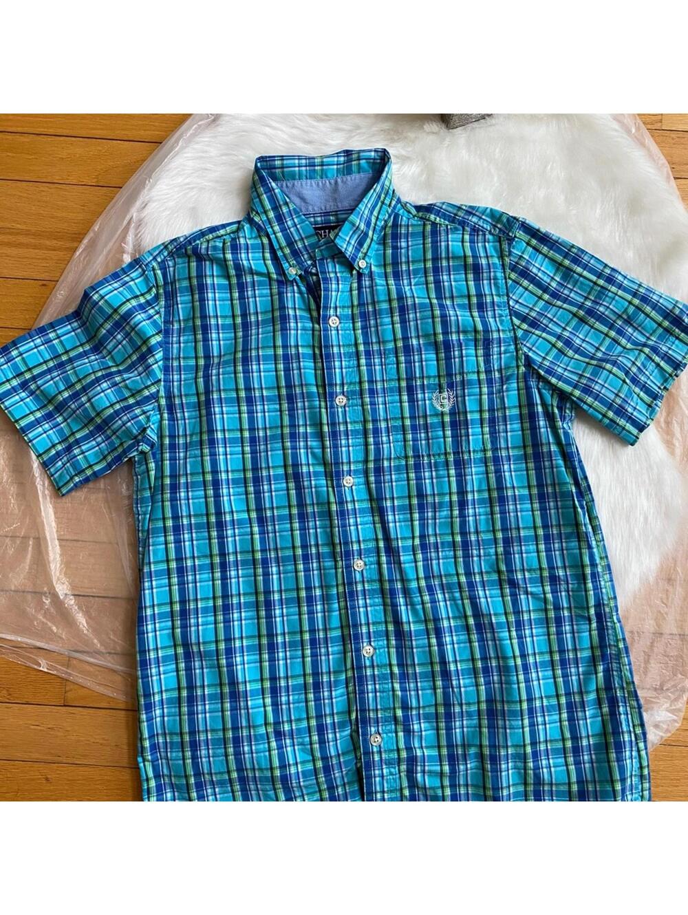 Chaps Men’s Short Sleeve Plaid Button-Down Shirt Size S